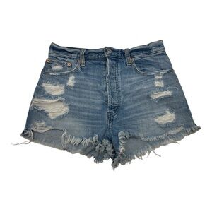 Abercrombie & Fitch High Waist Distressed Blue Denim Shorts Sz 27